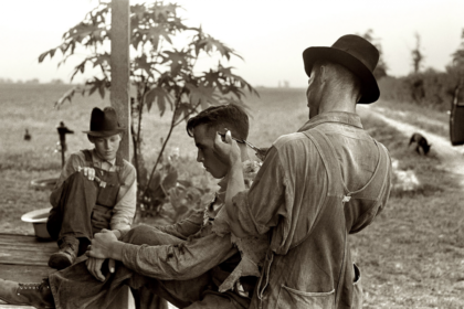 Great Depression home hair cut by Russel Lee